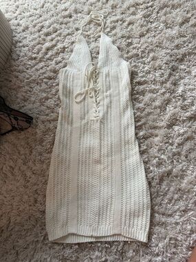 Beginning Boutique White Knit Halter Dress